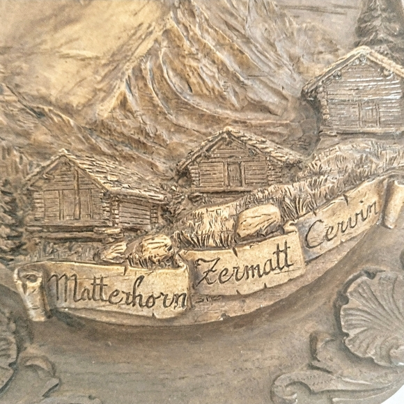 Mid Century "Matterhorn Zermatt Cervin" Carved 3D Resin Faux Wood Wall Art - Picture 10 of 15